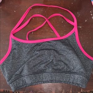pink and gray sports bra